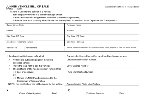 junk bill for cars with no title